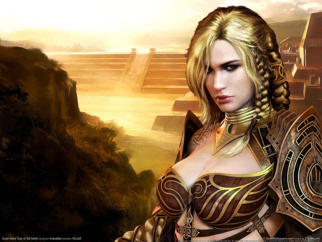 Woman fantasy sword armor mountain free wallpaper for desktop - medium preview image