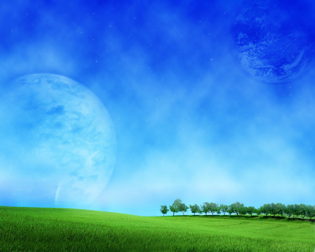 Green field trees blue sky #13 free wallpaper for desktop - medium preview image