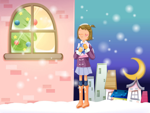 Girl teddy bear winter moon #3 free wallpaper for desktop - medium preview image