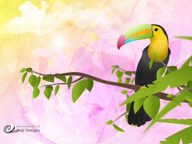 Colorful bird perched branch leaves #2 free wallpaper for desktop - medium preview image