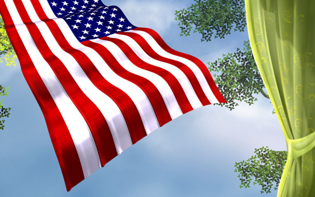 American flag sky tree line free wallpaper for desktop - medium preview image