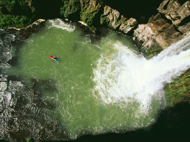 Man kayak waterfall background adventure free wallpaper for desktop - medium preview image