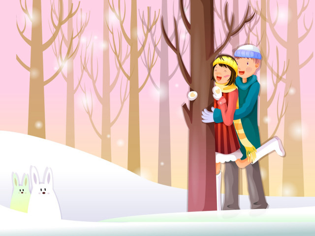 Man woman hugging snow tree #3 free wallpaper for desktop - medium preview image
