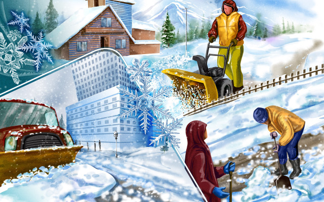 Man woman snow blower winter #2 free wallpaper for desktop - medium preview image