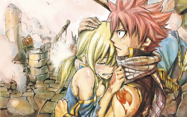 Anime couple hugging castle dragon free wallpaper for desktop - medium preview image