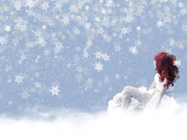 Woman sitting cloud snowflakes blue free wallpaper for desktop - medium preview image