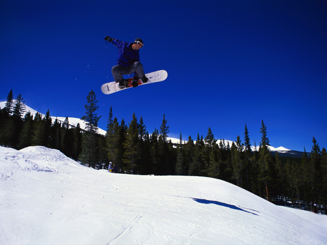 Man flying snowboard slope forest #3 free wallpaper for desktop - medium preview image
