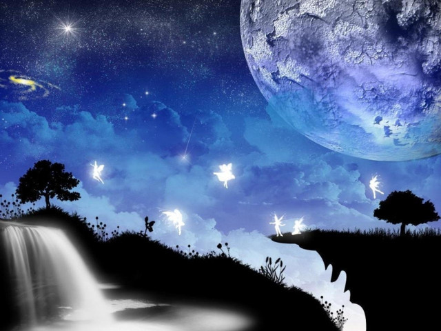 Waterfall stars blue sky night free wallpaper for desktop - medium preview image