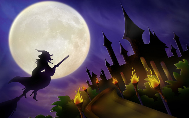 Witch flying broom full moon #5 free wallpaper for desktop - medium preview image