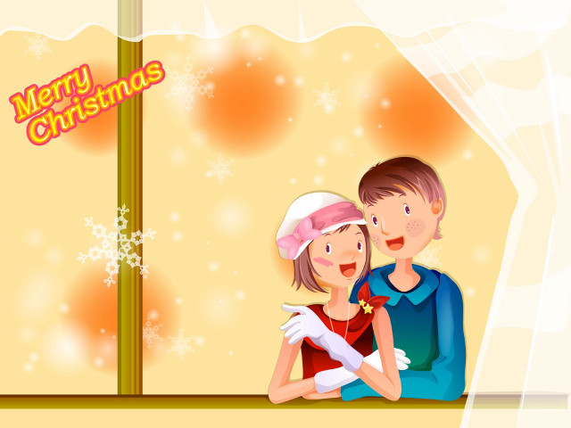 Man woman sitting christmas card free wallpaper for desktop - medium preview image