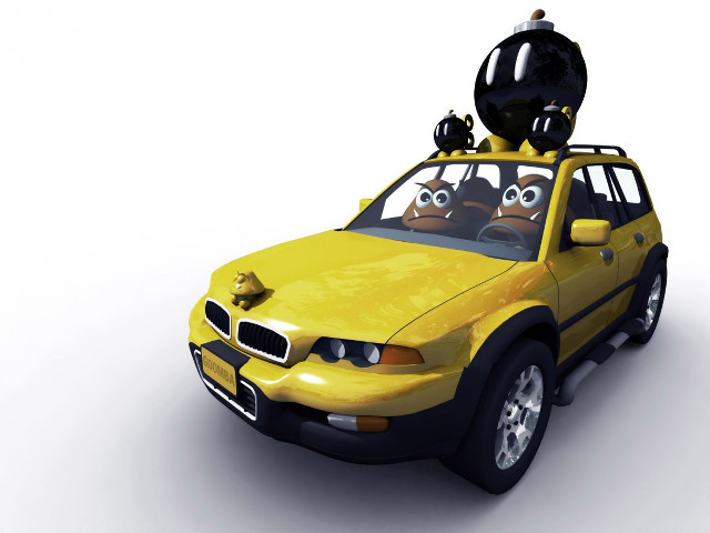 Yellow car black cats eyes free wallpaper for desktop - medium preview image