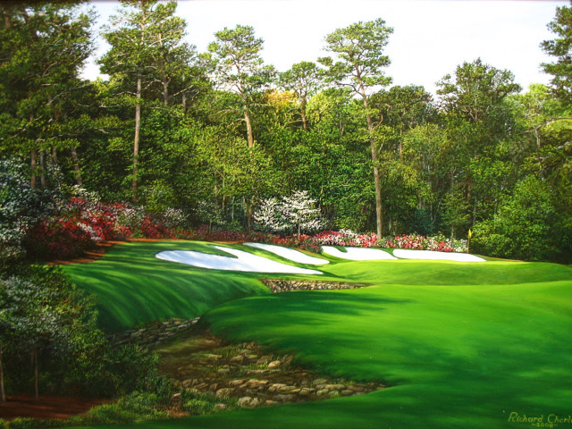 Golf course painting green trees free wallpaper for desktop - medium preview image