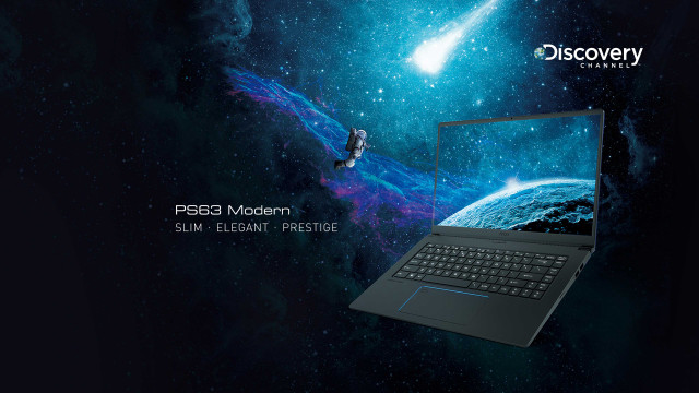 Laptop space background rocket flying free wallpaper for desktop - medium preview image