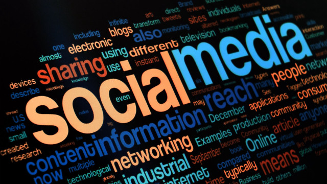 Social media word cloud dark free wallpaper for desktop - medium preview image