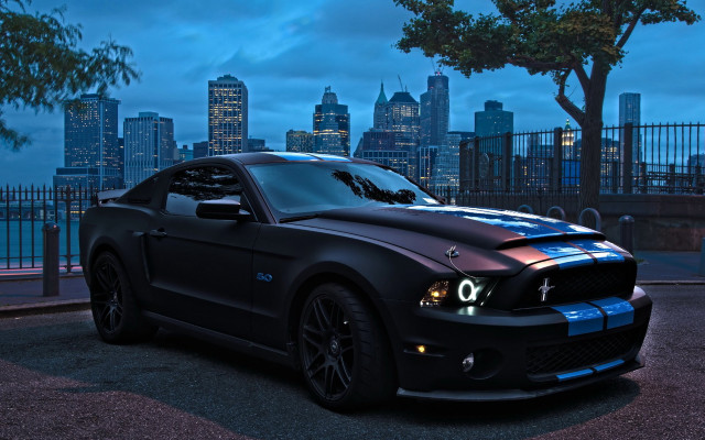 Black mustang car city skyline #2 free wallpaper for desktop - medium preview image