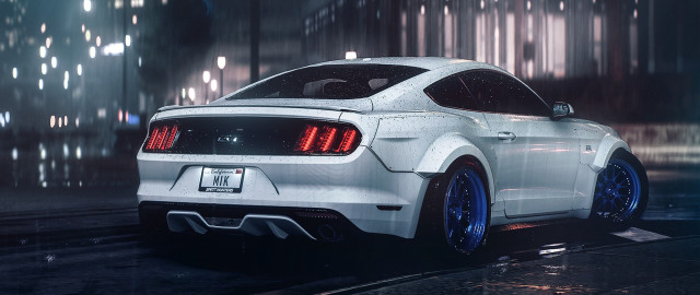 White mustang car dark city free wallpaper for desktop - medium preview image