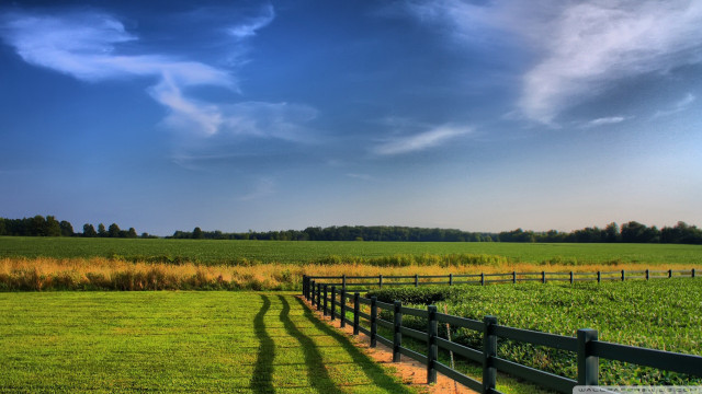 Fence field blue sky mountains free wallpaper for desktop - medium preview image