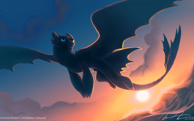 Dragon flying sunset clouds ultrafine free wallpaper for desktop - medium preview image