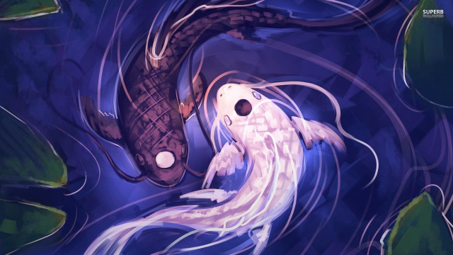 Fish swimming pond lily pads free wallpaper for desktop - medium preview image