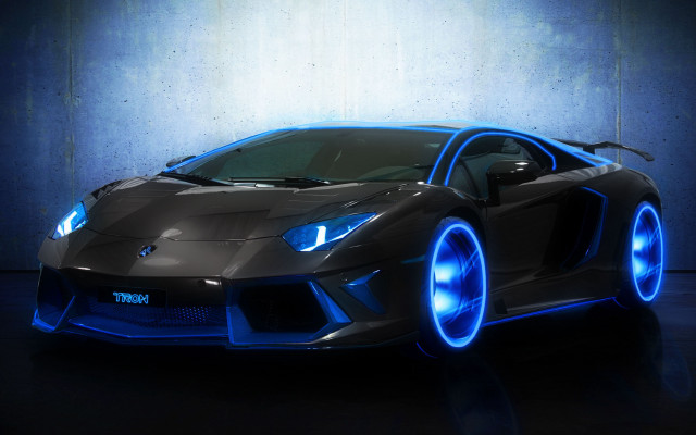 Dark sportscar blue lights night free wallpaper for desktop - medium preview image
