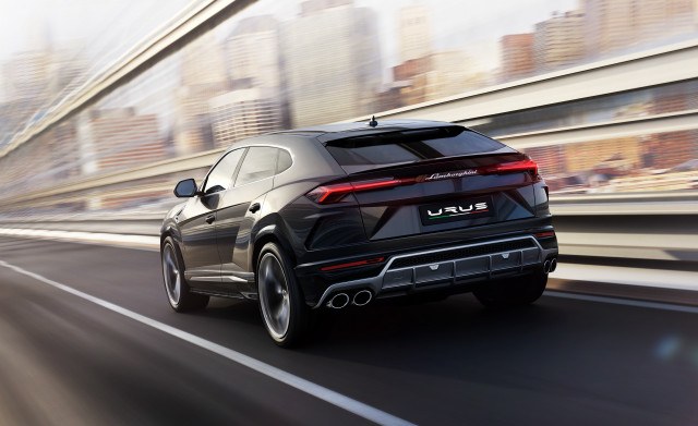 Black suv city street tall free wallpaper for desktop - medium preview image