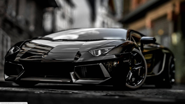 Black sports car street building #4 free wallpaper for desktop - medium preview image