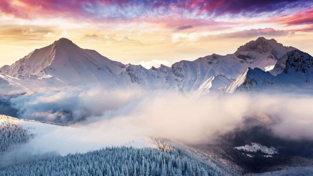 Snowy mountain range sunset pink free wallpaper for desktop - medium preview image