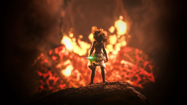 Little girl rock fire forest free wallpaper for desktop - medium preview image