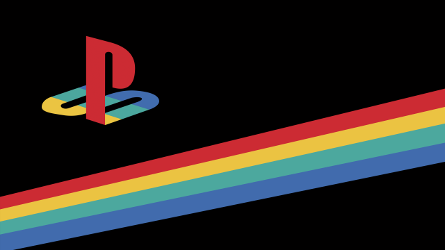 Playstation logo rainbow stripe dark free wallpaper for desktop - medium preview image