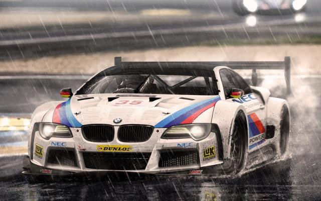 Bmw race car rain soaked free wallpaper for desktop - medium preview image