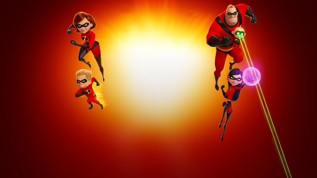 Cartoon characters flying red background free wallpaper for desktop - medium preview image