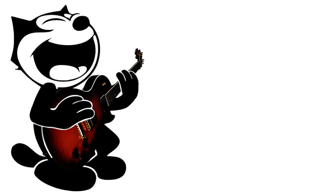Cartoon cat playing guitar big free wallpaper for desktop - medium preview image