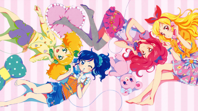 Anime girls pink white striped free wallpaper for desktop - medium preview image