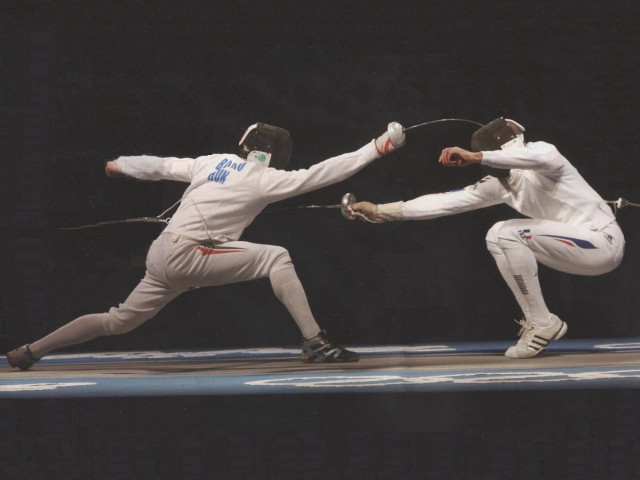 Fencing men fighting ball hands free wallpaper for desktop - medium preview image