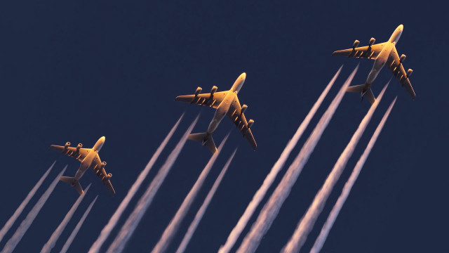 Four airplanes flying formation contrails free wallpaper for desktop - medium preview image