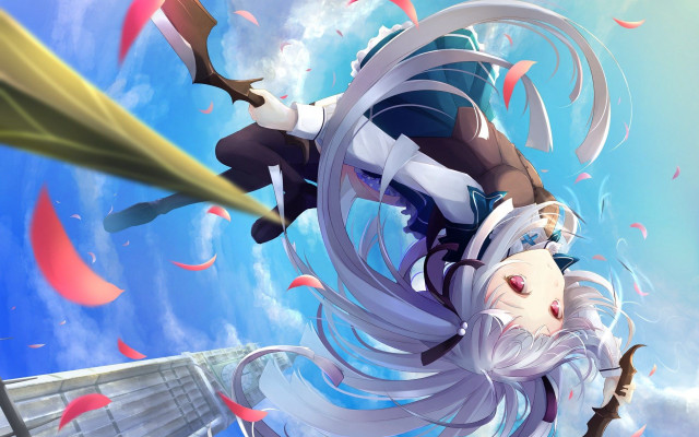 Anime character flying sword sky free wallpaper for desktop - medium preview image