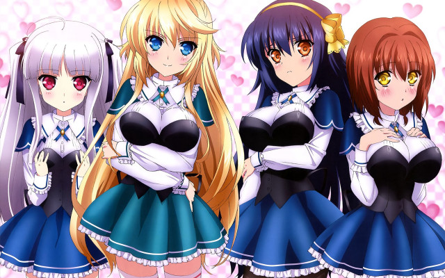 Anime girls dresses hearts background #2 free wallpaper for desktop - medium preview image