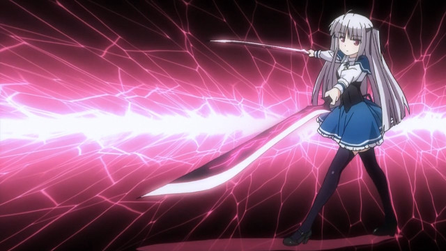 Girl sword pink background lightning free wallpaper for desktop - medium preview image