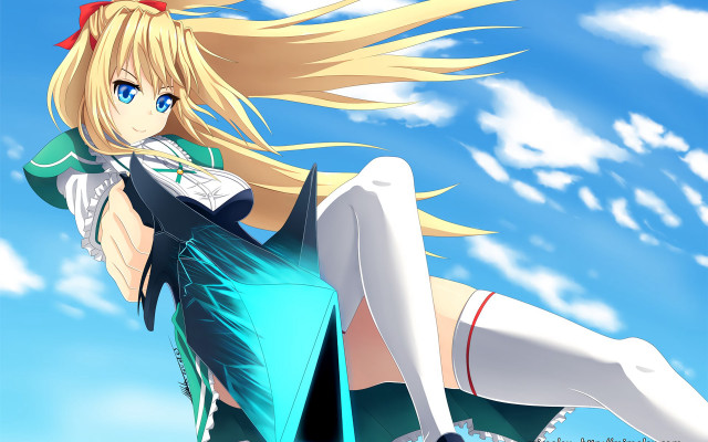 Woman blue dress white stockings free wallpaper for desktop - medium preview image