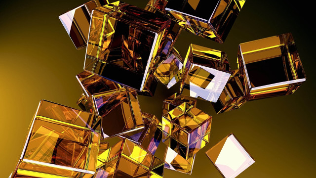 Flying cubes yellow background black free wallpaper for desktop - medium preview image