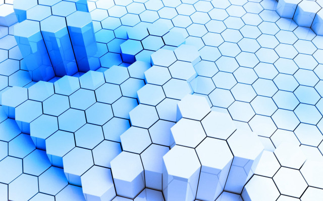 Blue white hexagonal arrow isometric free wallpaper for desktop - medium preview image
