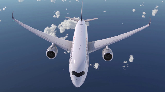 Jetliner flying blue sky clouds #18 free wallpaper for desktop - medium preview image