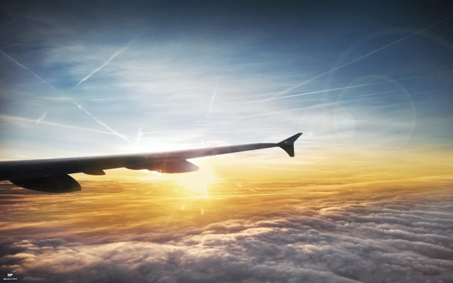 Plane flying clouds sunset sun free wallpaper for desktop - medium preview image