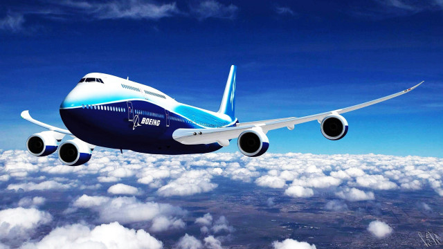 Jetliner flying blue sky above free wallpaper for desktop - medium preview image