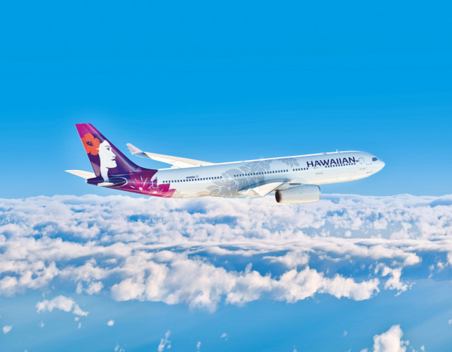 Hawaiian airlines plane flying clouds free wallpaper for desktop - medium preview image