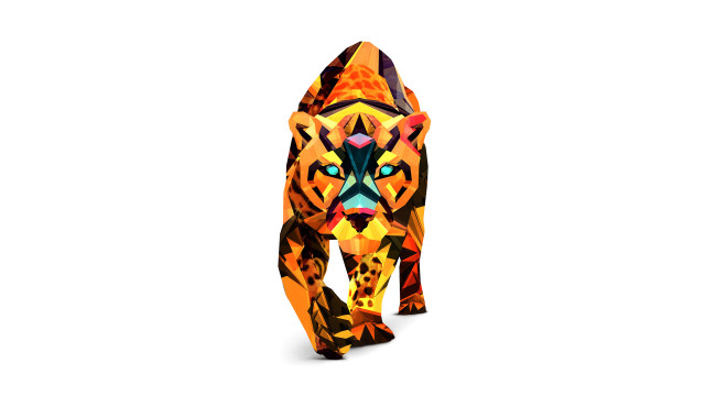 Colorful tiger walking white background free wallpaper for desktop - medium preview image