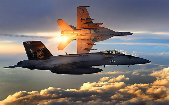 Fighter jets sky clouds sunset free wallpaper for desktop - medium preview image