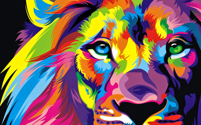 Colorful lion vibrant face image free wallpaper for desktop - medium preview image