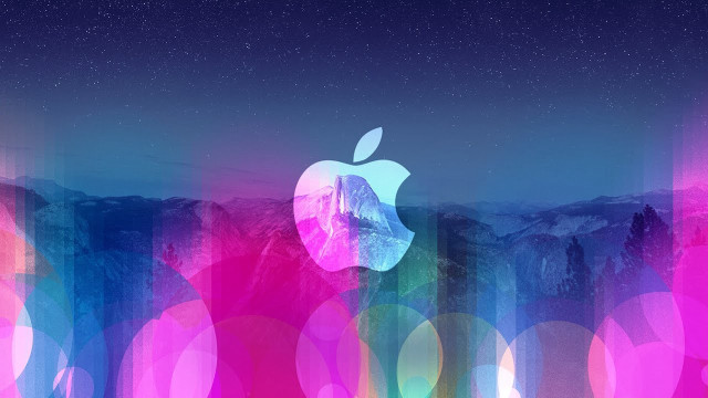 Colorful apple logo mountain range free wallpaper for desktop - medium preview image