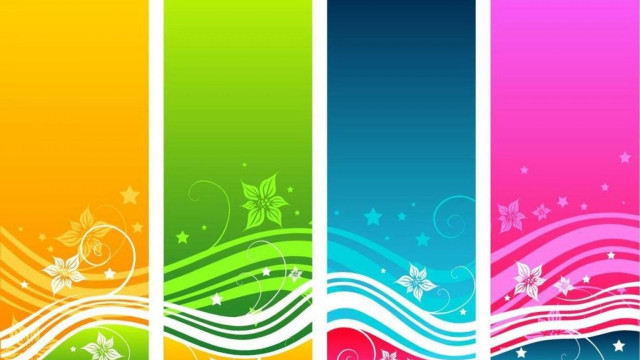 Colorful banner flowers stars sides free wallpaper for desktop - medium preview image